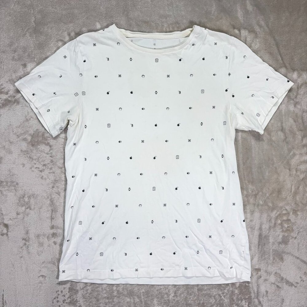 Apple Men's Icon Pattern T Shirt Mac iPhone Logo All Over Print White - Medium